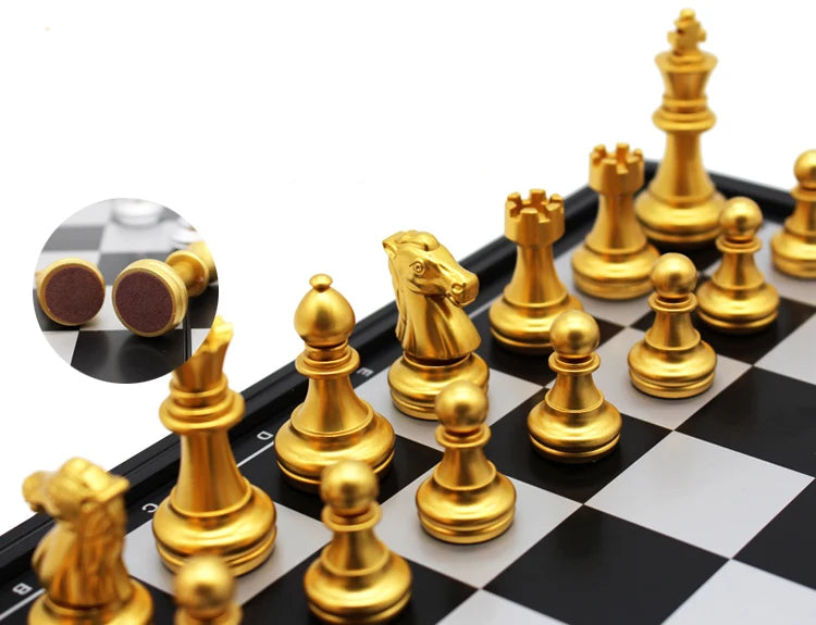 Medieval Folding Classic Chess Set With Chessboard 32 Pieces Gold Silver Magnetic Chess Portable Travel Games For Adults Kid Toy