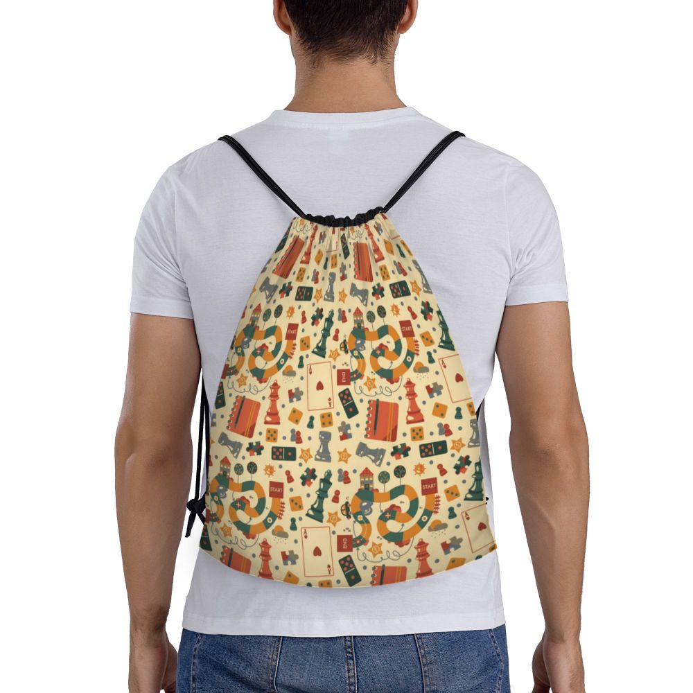Custom Fashion Chess Drawstring Bags Women Men Lightweight Chessboard Game Sports Gym Storage Backpack