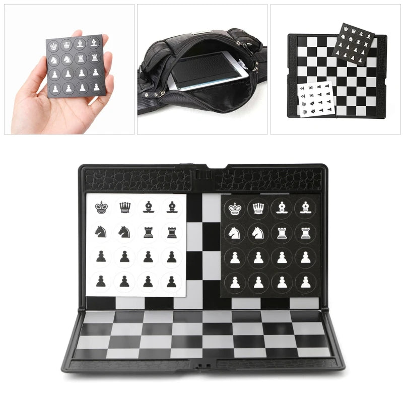 Magnetic Travel Foldable Chess Wallet Set 7.9-Inch Portable Travel Size Pocket International Chess Set Board Checkers  Plane