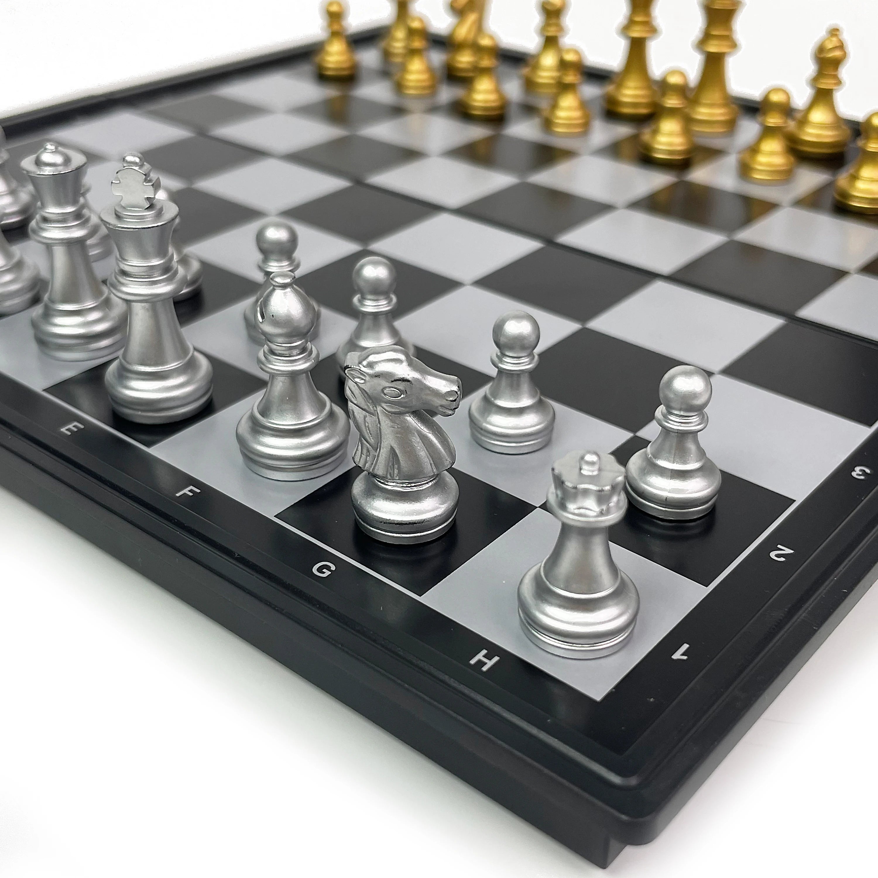 Foldable Magnetic Chess Board Game Gold Silver Chess Set Portable Plastic Travel Competition Board Game with Board