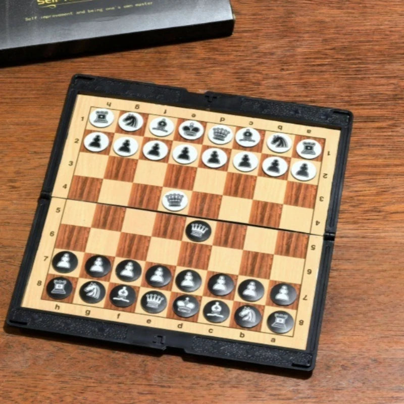 Mini Chess Set with Folding Magnetic Travel Games Board 2 Extra Queens Magnetic Folding Chess Mini Chess Game