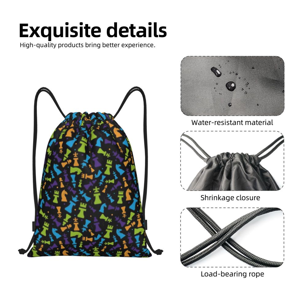 Custom Fashion Chess Drawstring Bags Women Men Lightweight Chessboard Game Sports Gym Storage Backpack