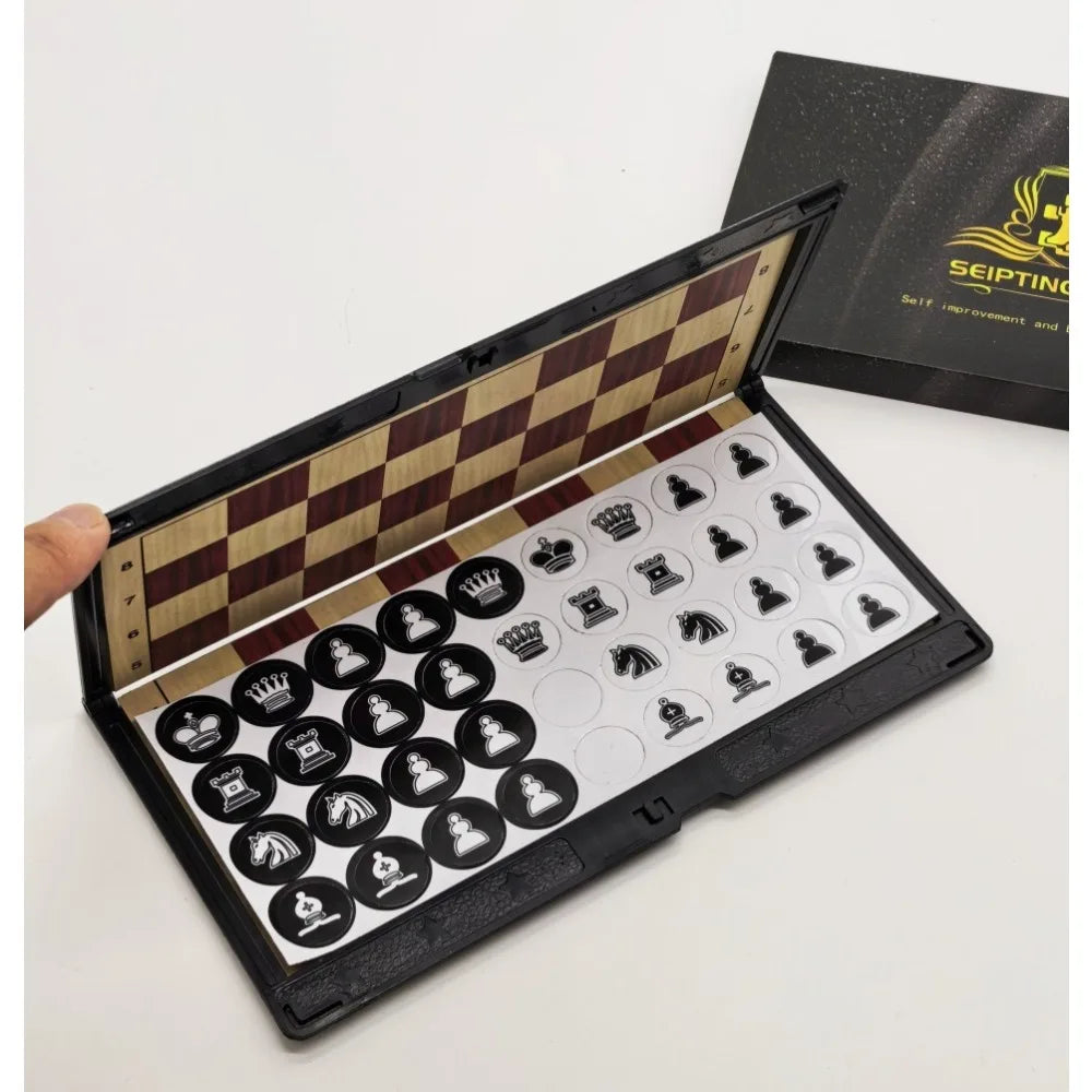 Mini Chess Set with Folding Magnetic Travel Games Board 2 Extra Queens Magnetic Folding Chess Mini Chess Game