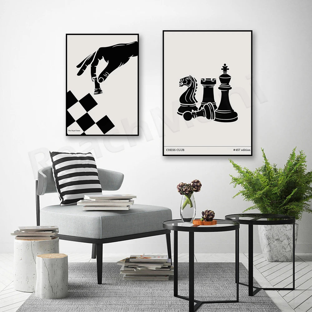 Chess Print, Vintage Chess Poster, Vintage Wall Art Print, Chess Pieces Mid Century Modern Art Decor Gift