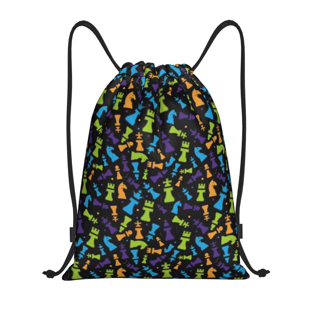 Custom Fashion Chess Drawstring Bags Women Men Lightweight Chessboard Game Sports Gym Storage Backpack