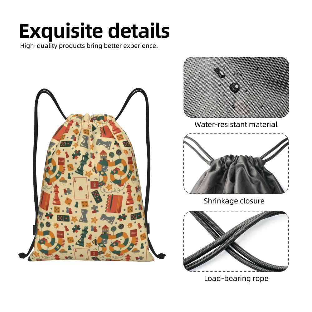 Custom Fashion Chess Drawstring Bags Women Men Lightweight Chessboard Game Sports Gym Storage Backpack