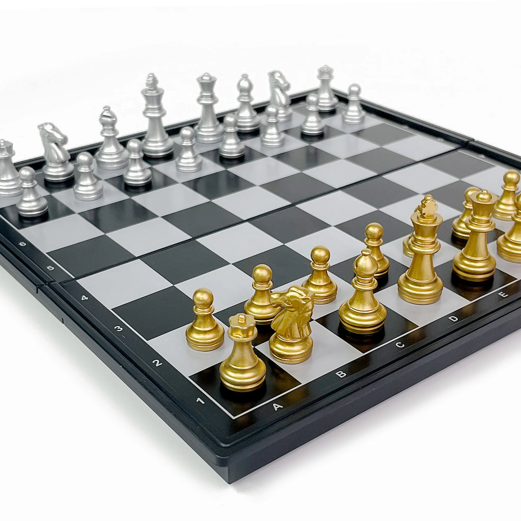 Foldable Magnetic Chess Board Game Gold Silver Chess Set Portable Plastic Travel Competition Board Game with Board