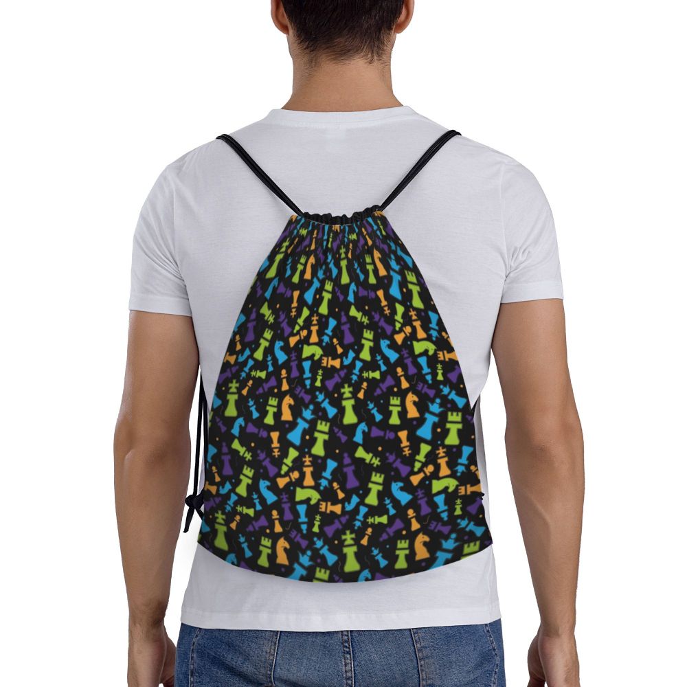 Custom Fashion Chess Drawstring Bags Women Men Lightweight Chessboard Game Sports Gym Storage Backpack