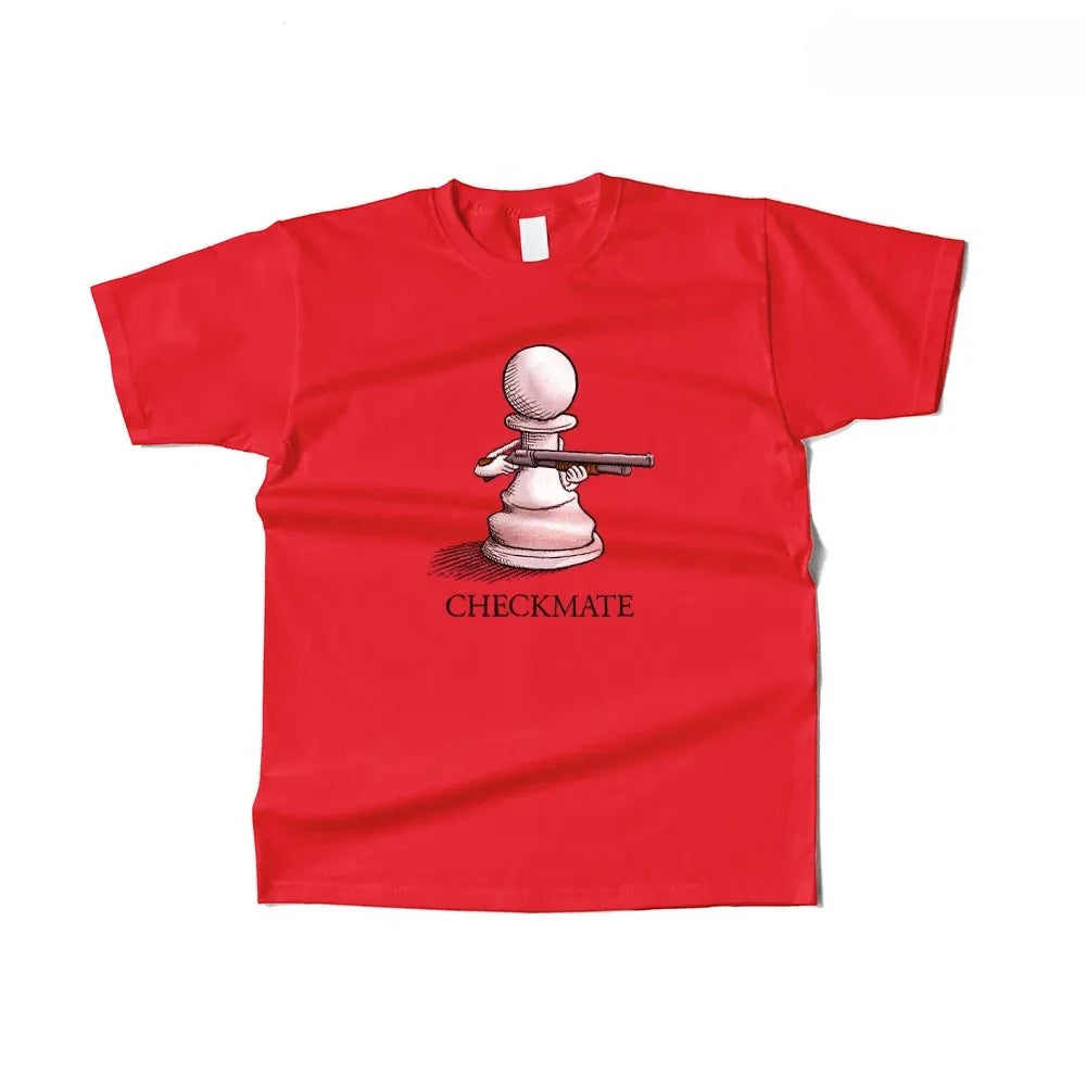Humorous T-shirt with Chess Pattern, Casual Street Style Women Clothing Fashion Summer Streetwear Graphic T Shirts Personality
