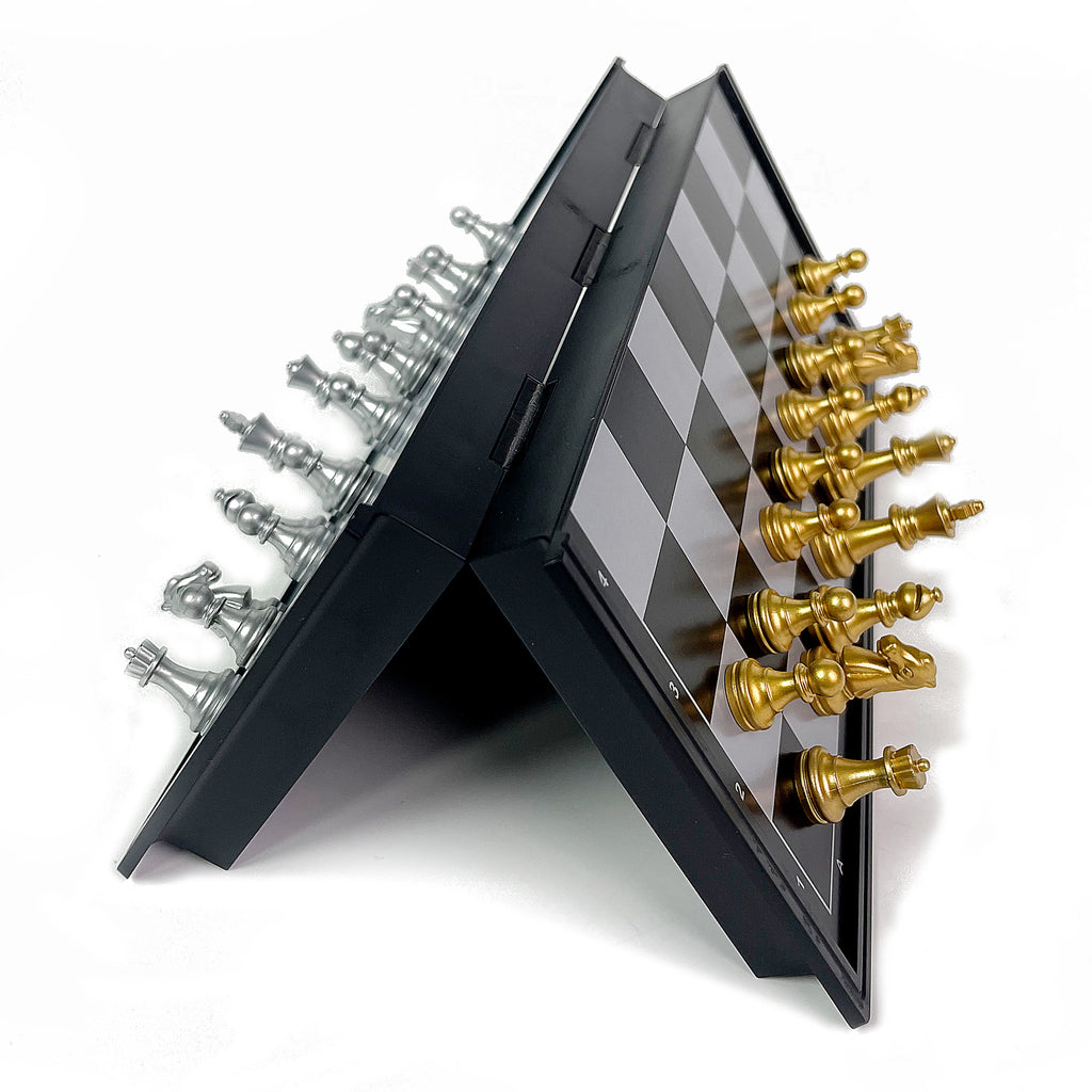 Foldable Magnetic Chess Board Game Gold Silver Chess Set Portable Plastic Travel Competition Board Game with Board