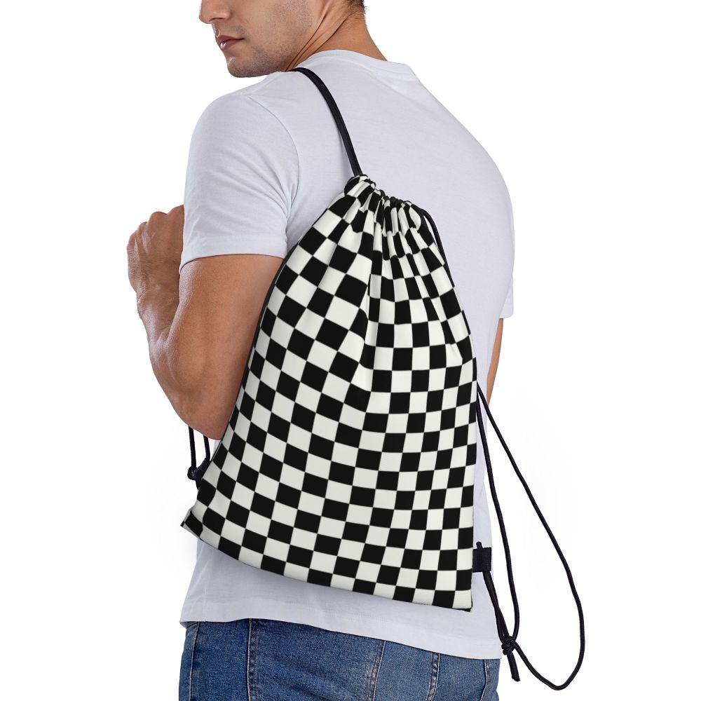 Custom Fashion Chess Drawstring Bags Women Men Lightweight Chessboard Game Sports Gym Storage Backpack