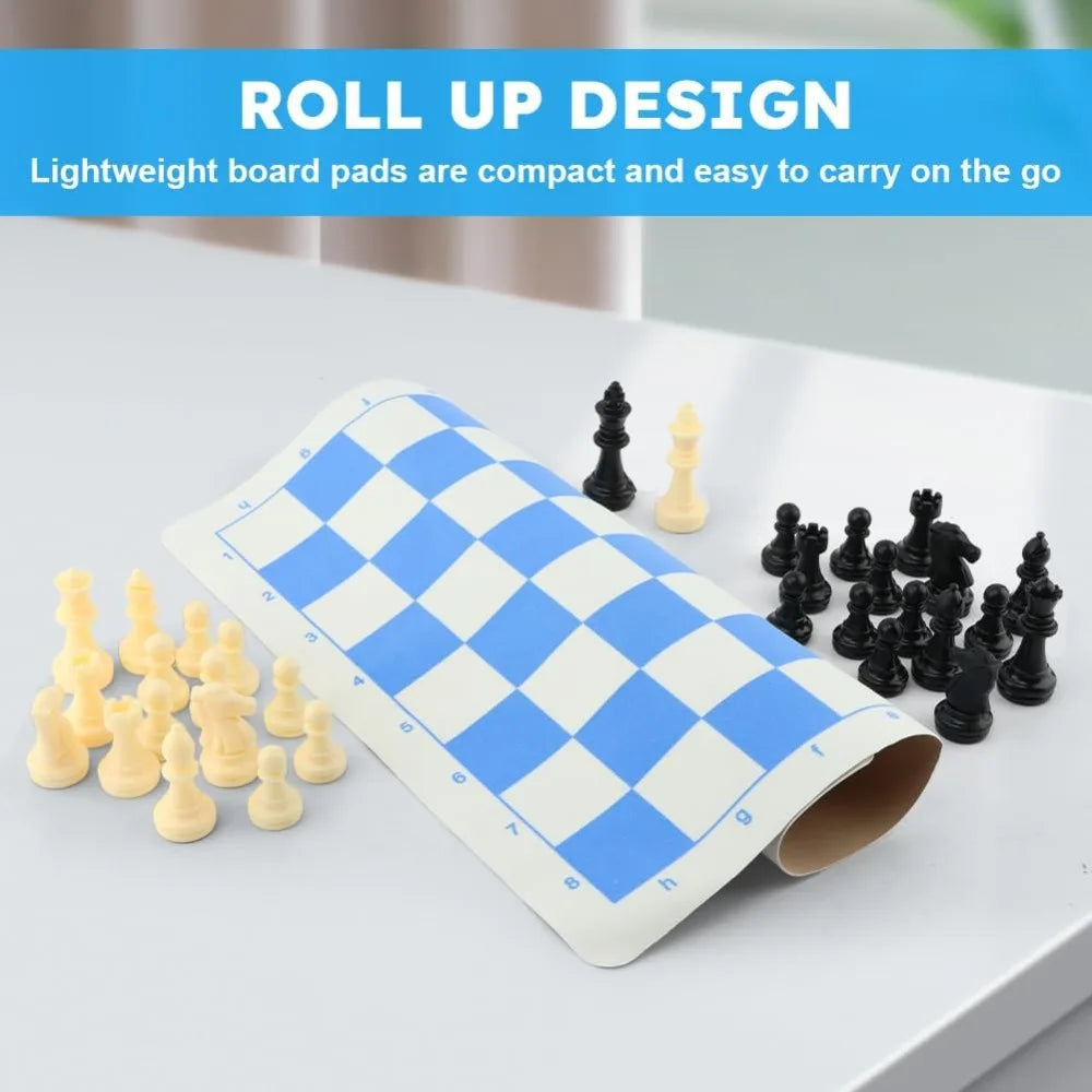 Portable Chess & Checkers Set, 35cm/13.78in Travel Board Games Tournament Chess Mat with Chess & Storage Bag