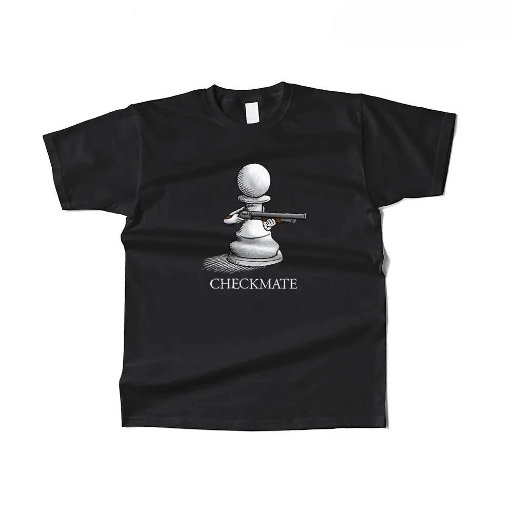 Humorous T-shirt with Chess Pattern, Casual Street Style Women Clothing Fashion Summer Streetwear Graphic T Shirts Personality