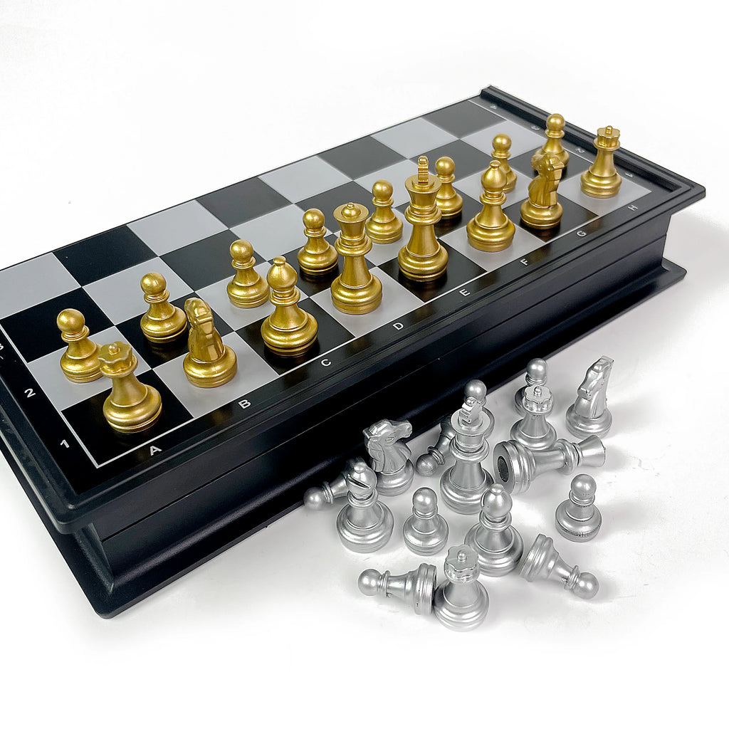 Foldable Magnetic Chess Board Game Gold Silver Chess Set Portable Plastic Travel Competition Board Game with Board