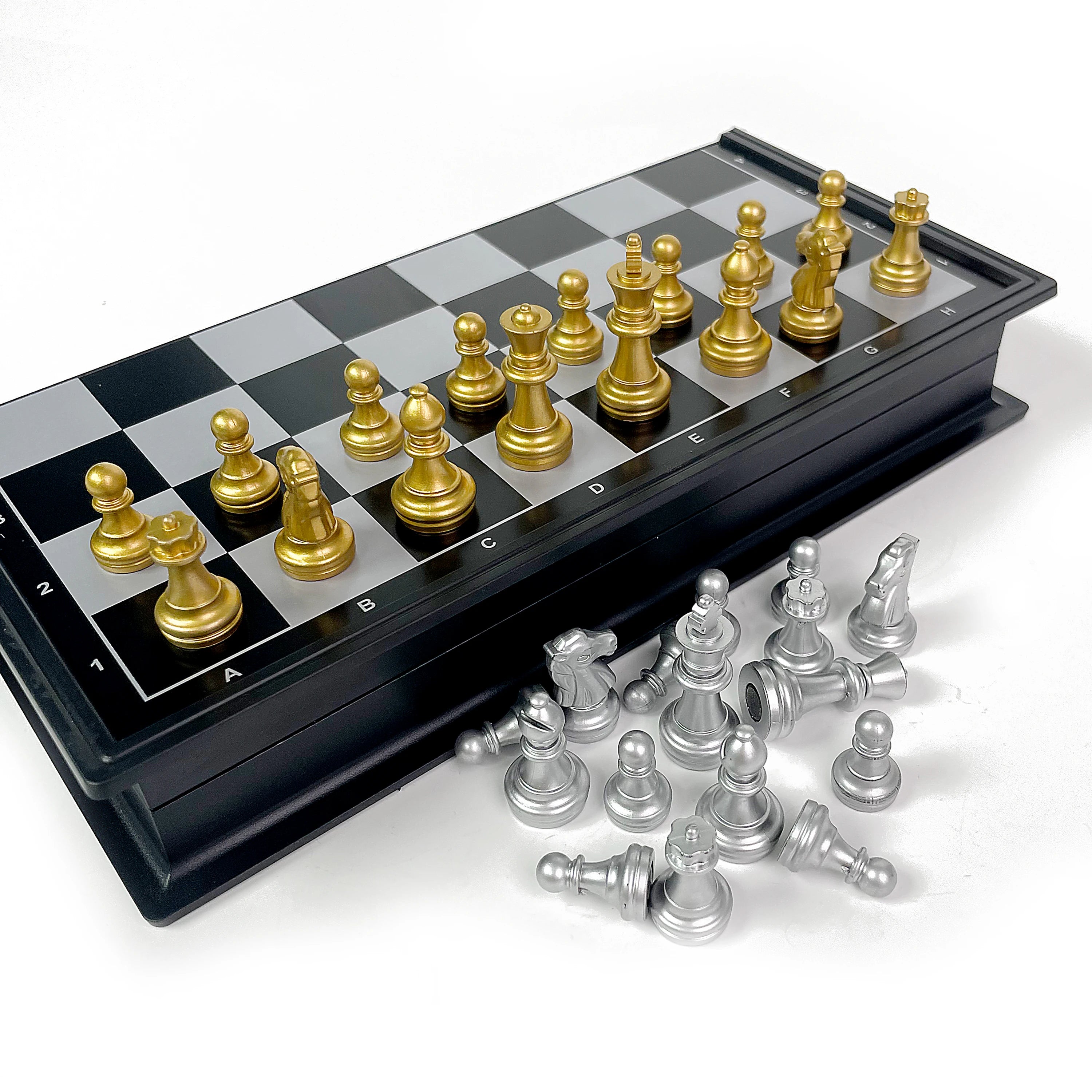 Foldable Magnetic Chess Board Game Gold Silver Chess Set Portable Plastic Travel Competition Board Game with Board