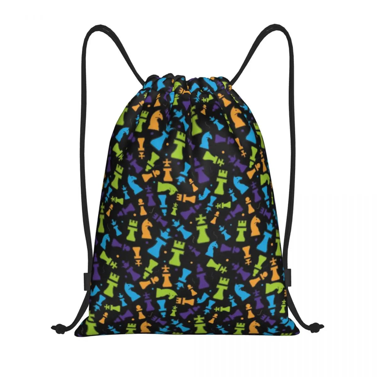 Custom Fashion Chess Drawstring Bags Women Men Lightweight Chessboard Game Sports Gym Storage Backpack