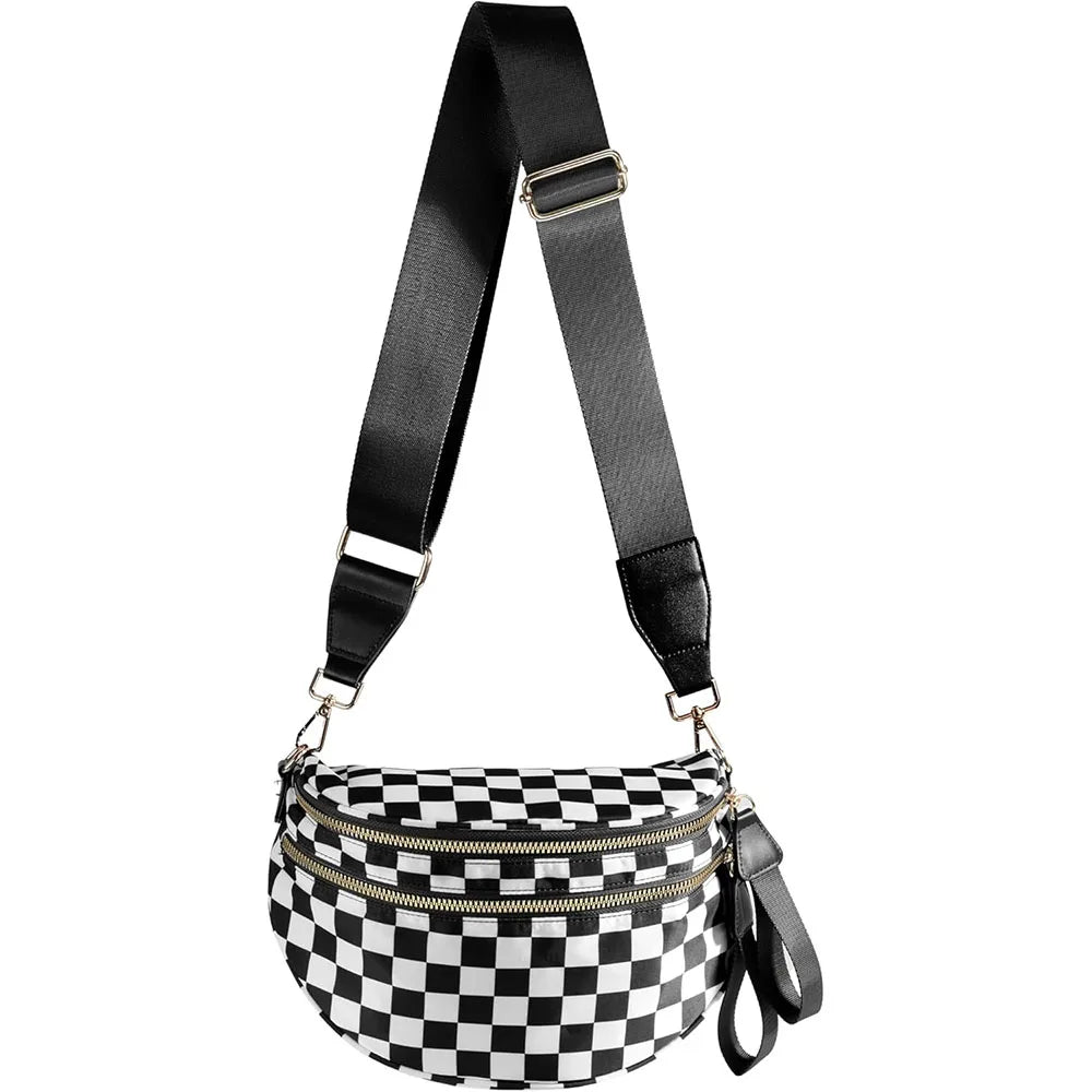Checkered Crossbody Shoulder Bags High-Capacity Bum Bag for Women Travel Sling Bag Purse with Adjustable Strap