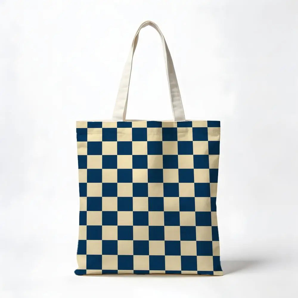 Checkerboard Checkered Board Storage Bags Washable Reversible Shopping Bag with White Handles, for Daily School & Market Use