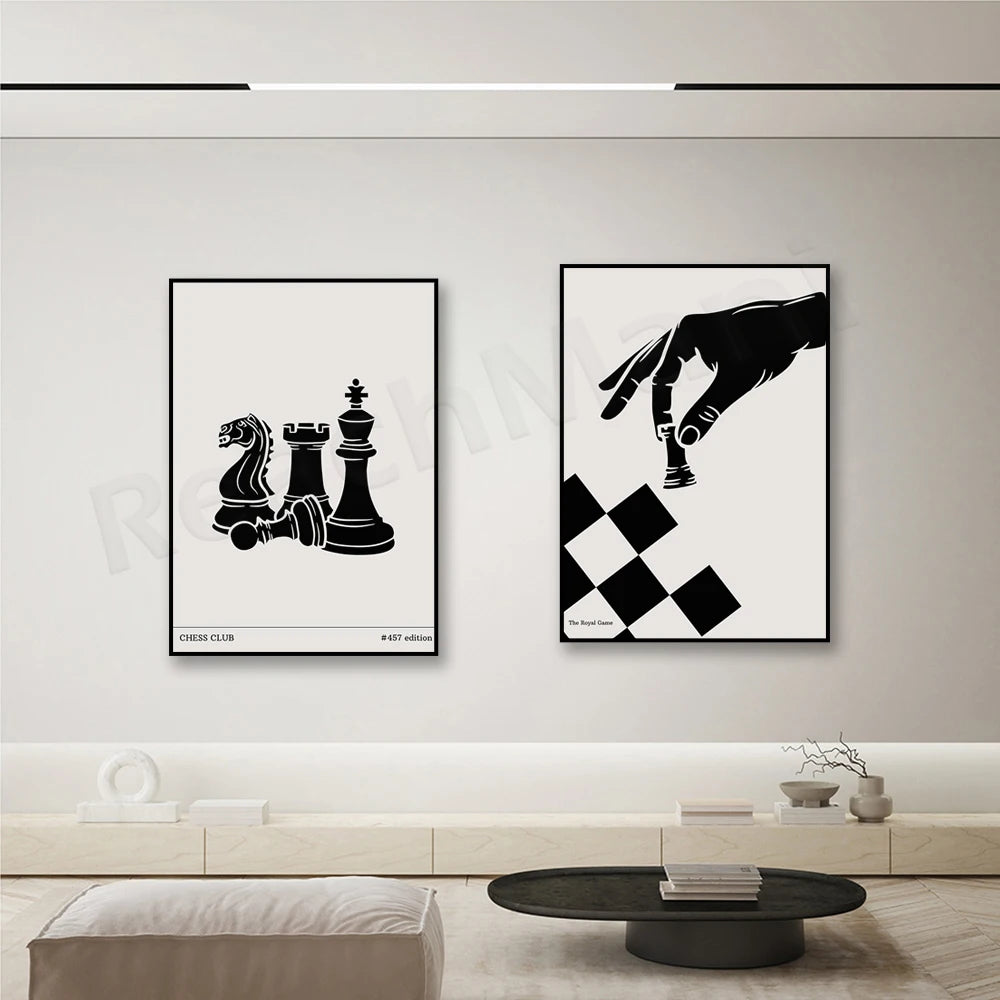 Chess Print, Vintage Chess Poster, Vintage Wall Art Print, Chess Pieces Mid Century Modern Art Decor Gift