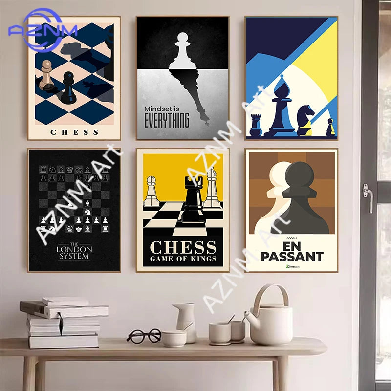 Vintage International Chess Canvas Poster Game Wall Art Picture for Living Room Bedroom Playroom Bar Club Modern Home Decor Gift