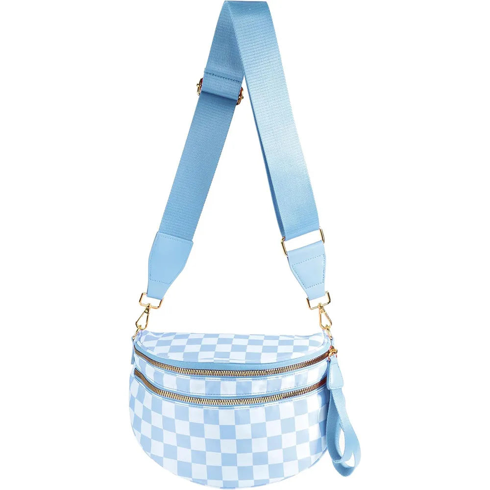 Checkered Crossbody Shoulder Bags High-Capacity Bum Bag for Women Travel Sling Bag Purse with Adjustable Strap