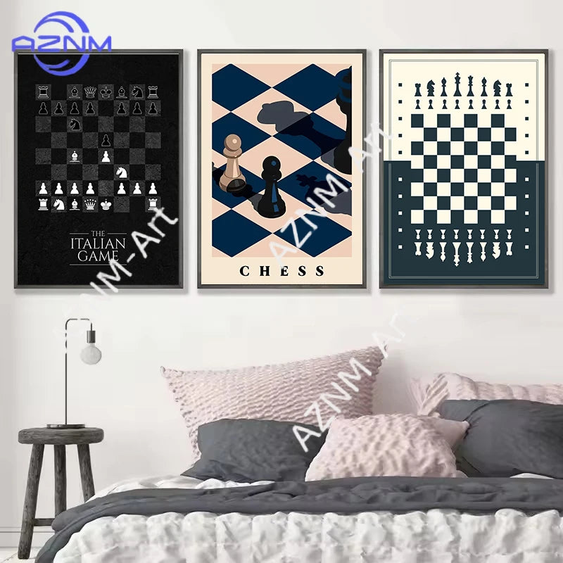 Vintage International Chess Canvas Poster Game Wall Art Picture for Living Room Bedroom Playroom Bar Club Modern Home Decor Gift