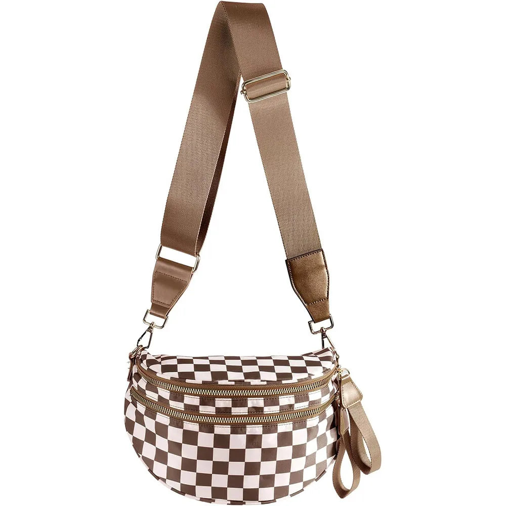 Checkered Crossbody Shoulder Bags High-Capacity Bum Bag for Women Travel Sling Bag Purse with Adjustable Strap