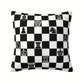 1Pc Chessboard Theme Pillowcase, Black & White Checkered Pattern with Chess Pieces, Decorative Cushion Cover for Home Decor
