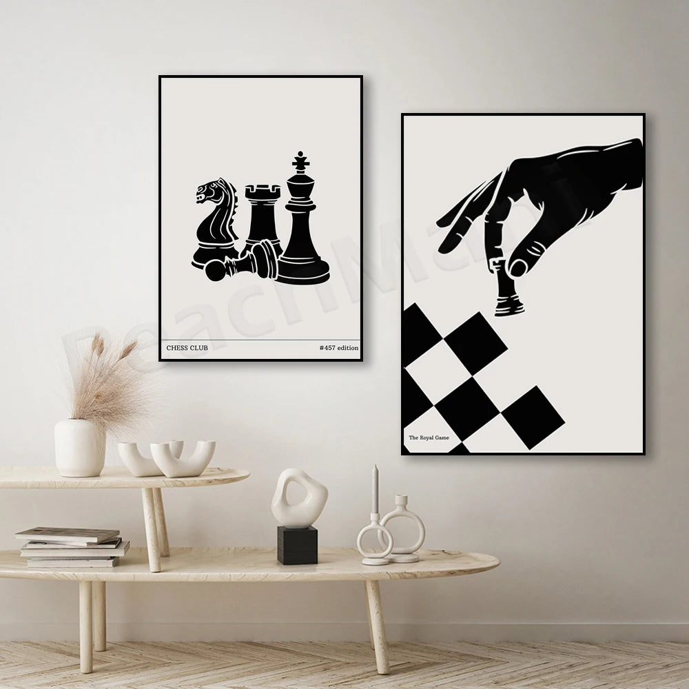 Chess Print, Vintage Chess Poster, Vintage Wall Art Print, Chess Pieces Mid Century Modern Art Decor Gift