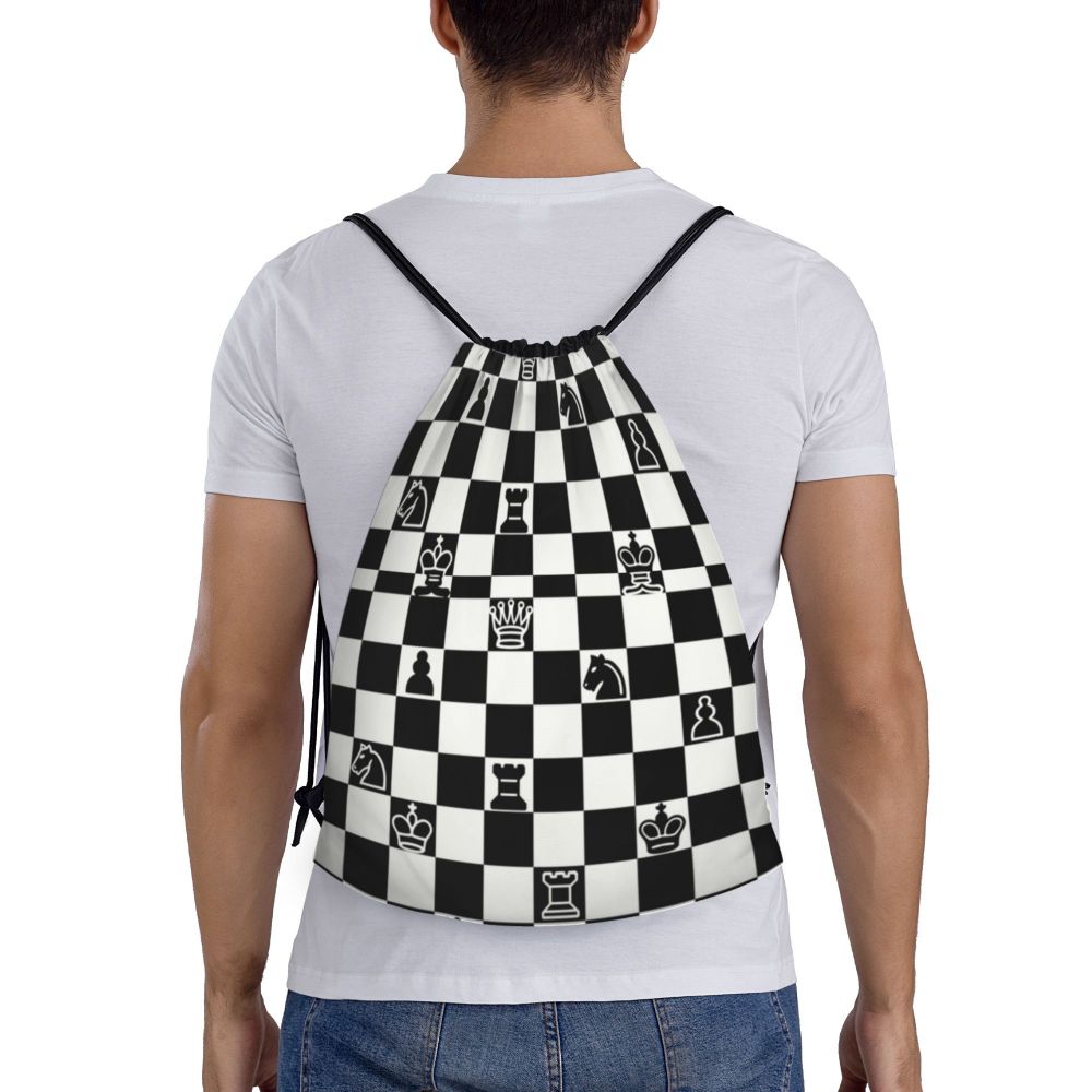 Custom Fashion Chess Drawstring Bags Women Men Lightweight Chessboard Game Sports Gym Storage Backpack