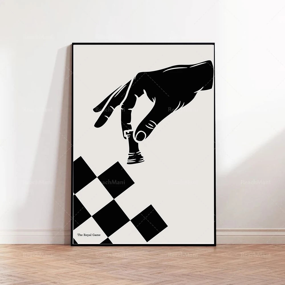 Chess Print, Vintage Chess Poster, Vintage Wall Art Print, Chess Pieces Mid Century Modern Art Decor Gift