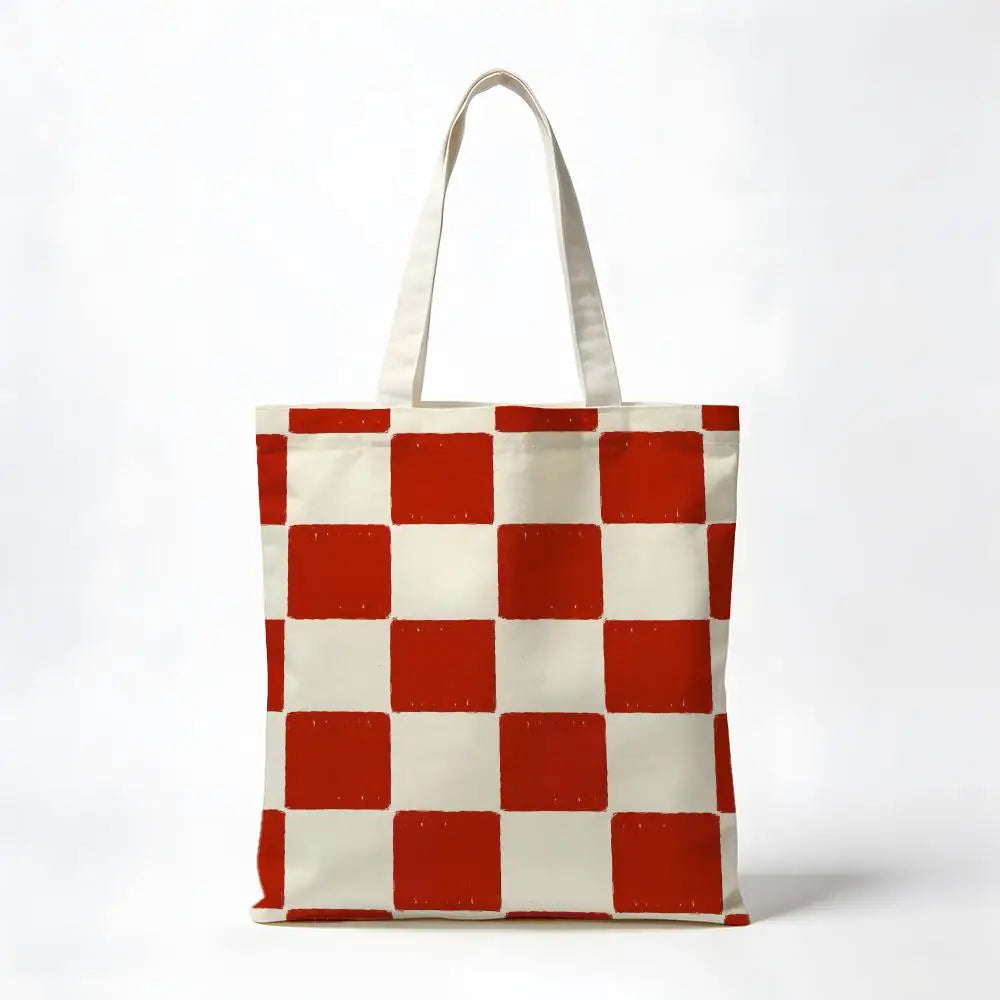 Checkerboard Checkered Board Storage Bags Washable Reversible Shopping Bag with White Handles, for Daily School & Market Use