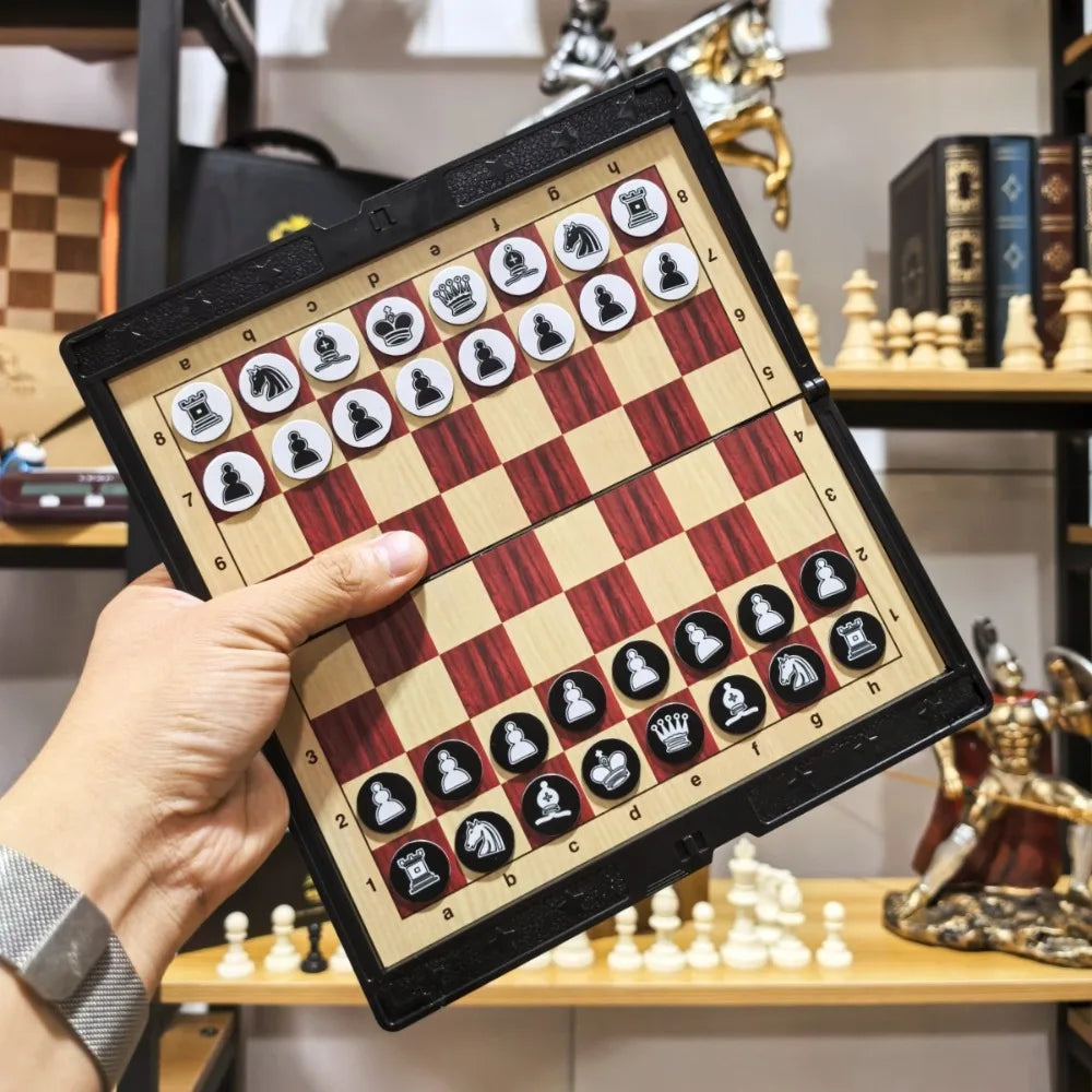 Mini Chess Set with Folding Magnetic Travel Games Board 2 Extra Queens Magnetic Folding Chess Mini Chess Game