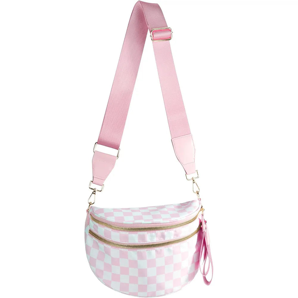 Checkered Crossbody Shoulder Bags High-Capacity Bum Bag for Women Travel Sling Bag Purse with Adjustable Strap