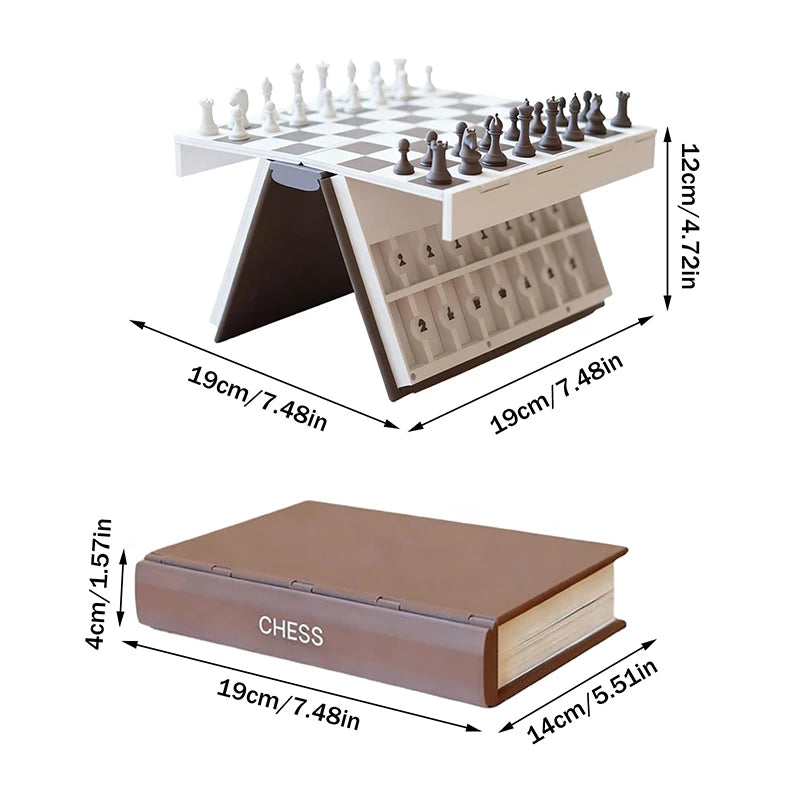 3D Printed Chess Book, Chess Set With Storage Books Design Folding Board Game For Adults Portable Compact Game Set