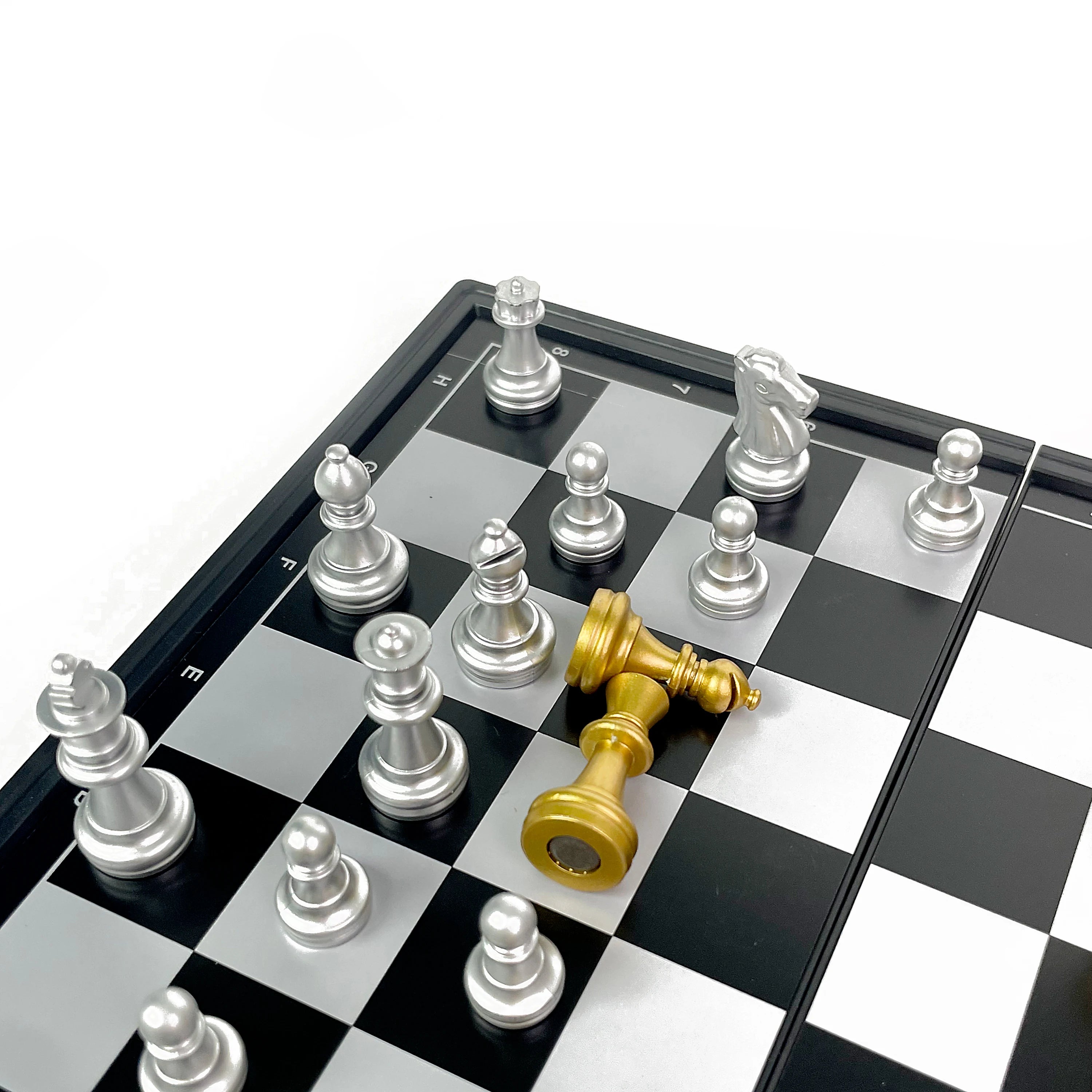 Foldable Magnetic Chess Board Game Gold Silver Chess Set Portable Plastic Travel Competition Board Game with Board