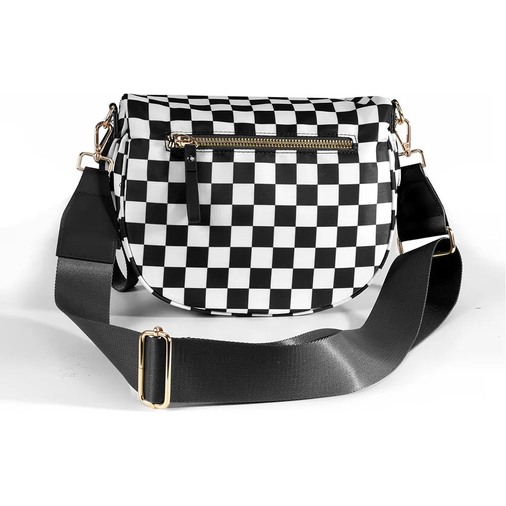 Checkered Crossbody Shoulder Bags High-Capacity Bum Bag for Women Travel Sling Bag Purse with Adjustable Strap