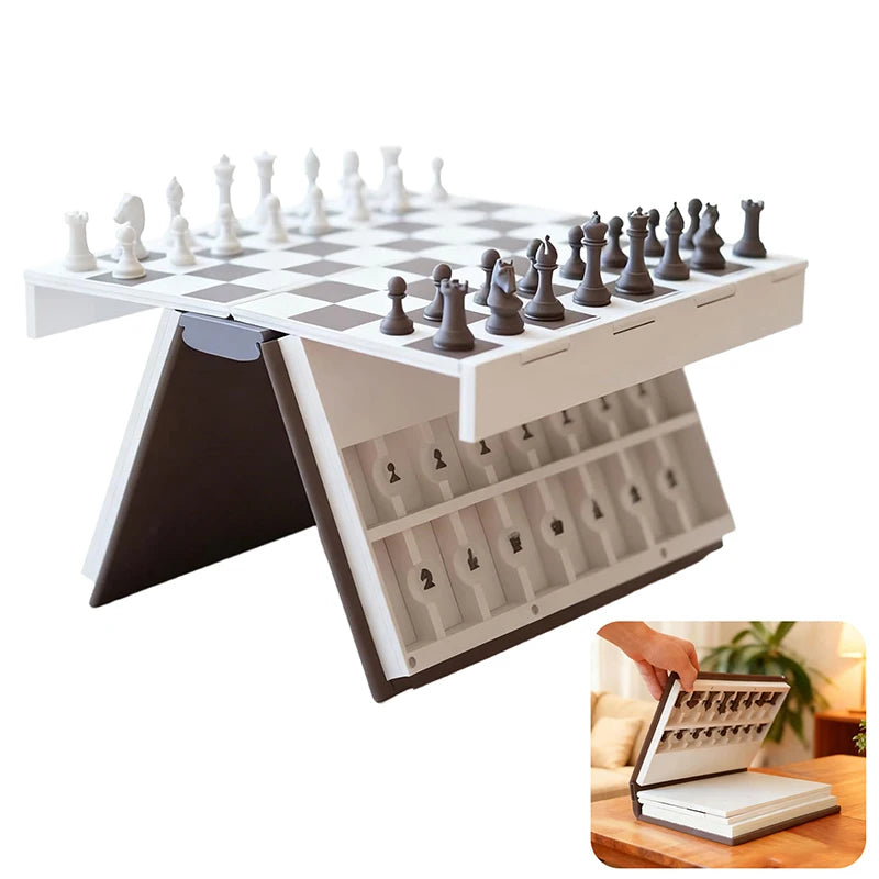 3D Printed Chess Book, Chess Set With Storage Books Design Folding Board Game For Adults Portable Compact Game Set
