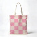 Checkerboard Checkered Board Storage Bags Washable Reversible Shopping Bag with White Handles, for Daily School & Market Use