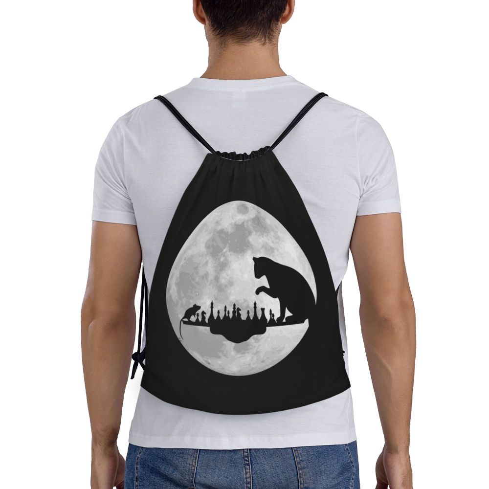 Custom Fashion Chess Drawstring Bags Women Men Lightweight Chessboard Game Sports Gym Storage Backpack