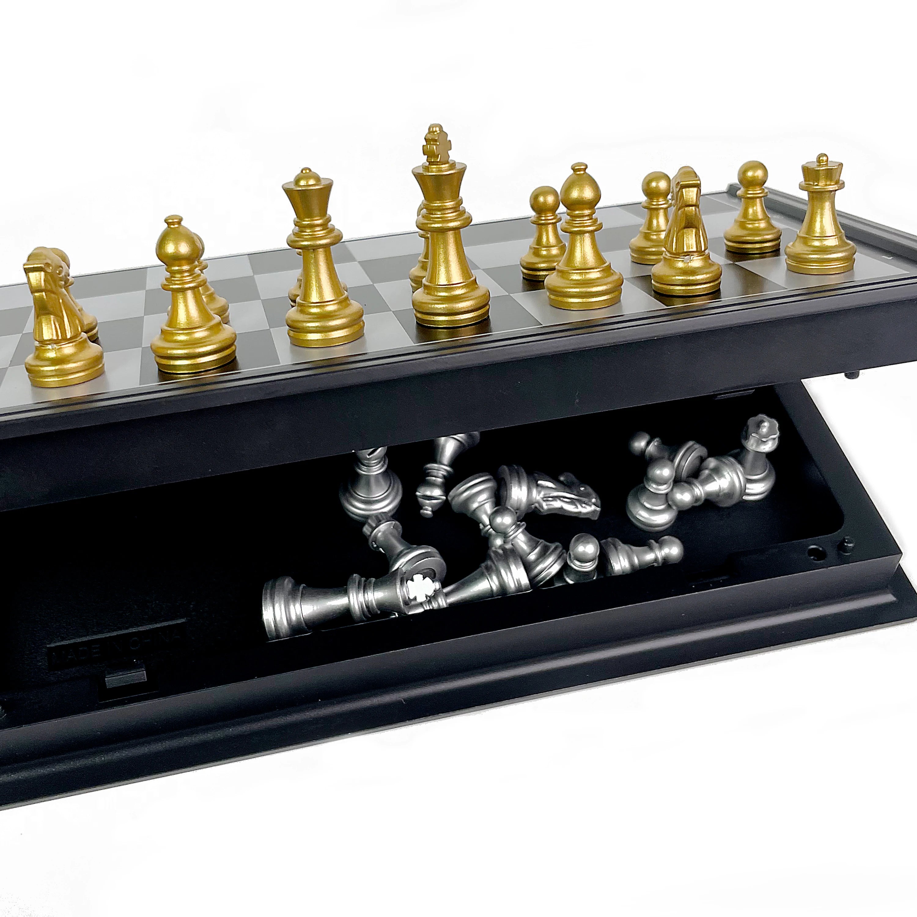 Foldable Magnetic Chess Board Game Gold Silver Chess Set Portable Plastic Travel Competition Board Game with Board