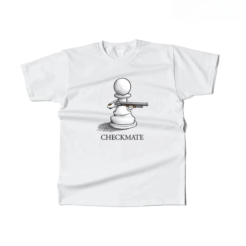 Humorous T-shirt with Chess Pattern, Casual Street Style Women Clothing Fashion Summer Streetwear Graphic T Shirts Personality