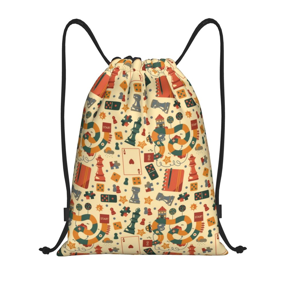 Custom Fashion Chess Drawstring Bags Women Men Lightweight Chessboard Game Sports Gym Storage Backpack