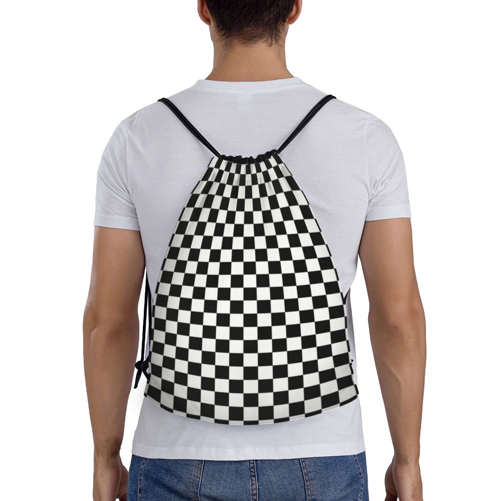 Custom Fashion Chess Drawstring Bags Women Men Lightweight Chessboard Game Sports Gym Storage Backpack