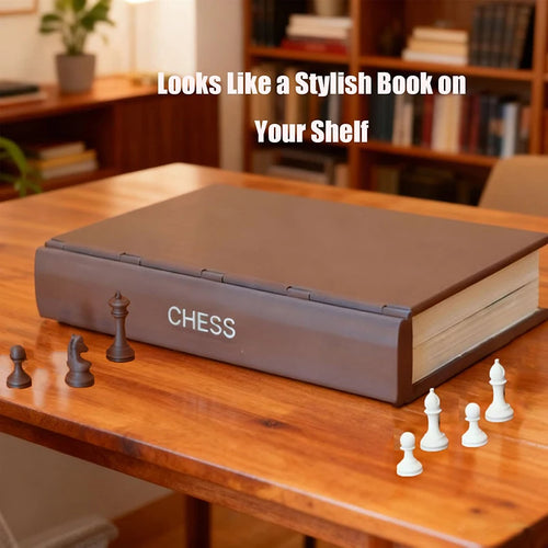 3D Printed Chess Book, Chess Set With Storage Books Design Folding Board Game For Adults Portable Compact Game Set