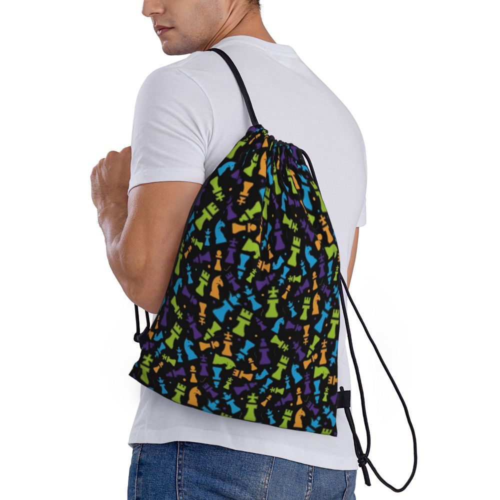 Custom Fashion Chess Drawstring Bags Women Men Lightweight Chessboard Game Sports Gym Storage Backpack