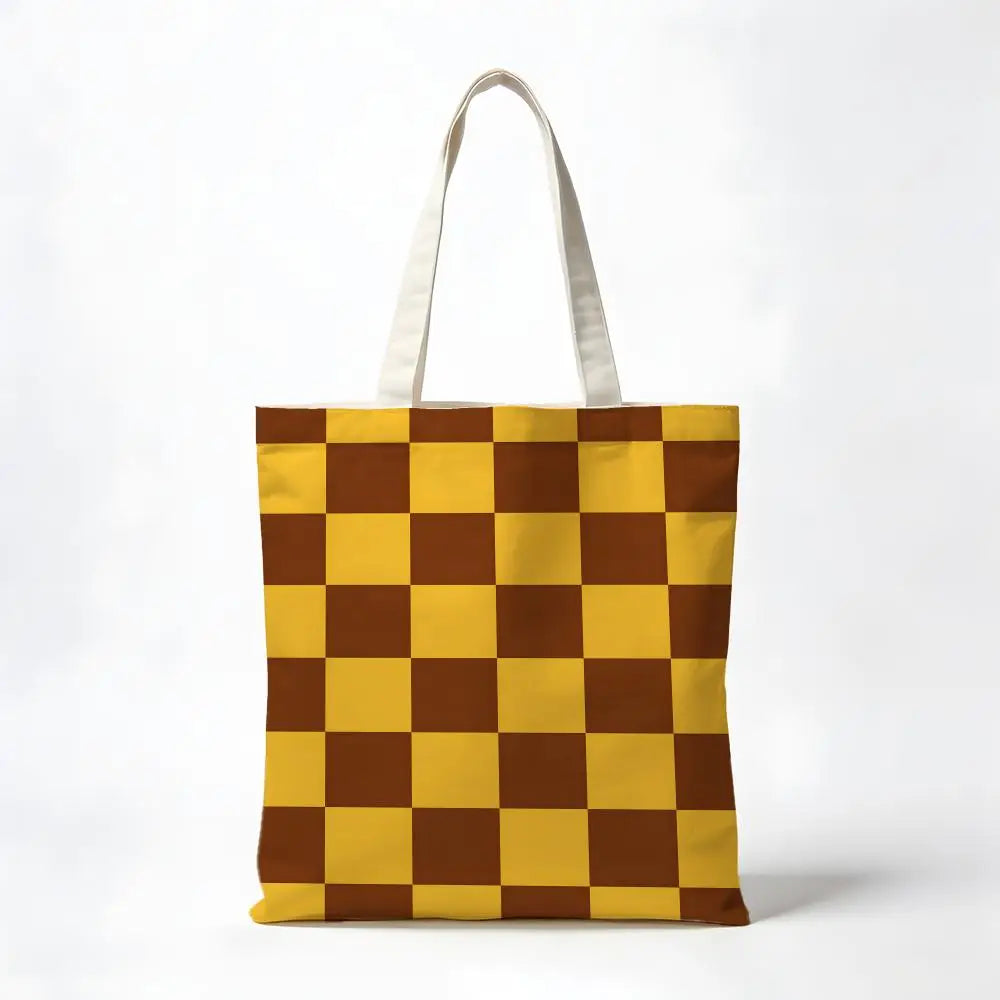 Checkerboard Checkered Board Storage Bags Washable Reversible Shopping Bag with White Handles, for Daily School & Market Use