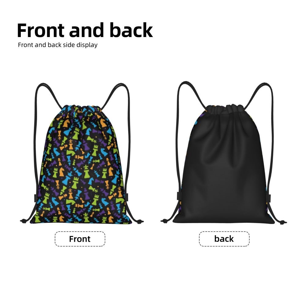 Custom Fashion Chess Drawstring Bags Women Men Lightweight Chessboard Game Sports Gym Storage Backpack
