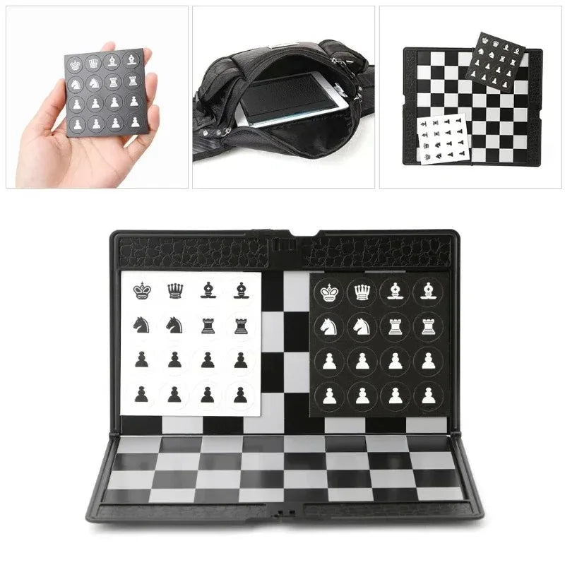 Magnetic Travel Foldable Chess Wallet Set 7.9-Inch Portable Travel Size Pocket International Chess Set Board Checkers  Plane