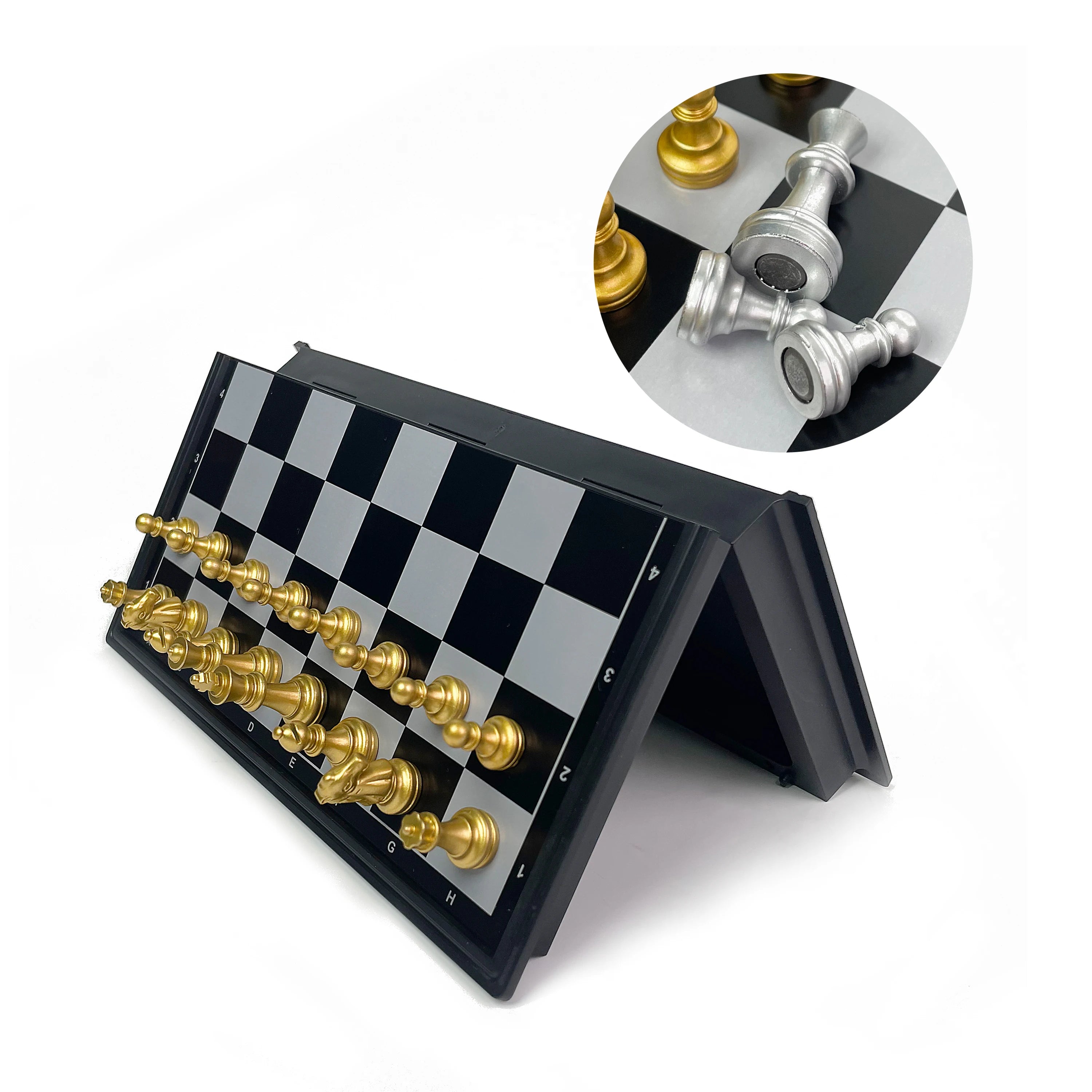 Foldable Magnetic Chess Board Game Gold Silver Chess Set Portable Plastic Travel Competition Board Game with Board